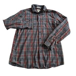 L.L. Bean Traditional Fit‎ Gray Red Flannel Shirt Men’s Large Tall